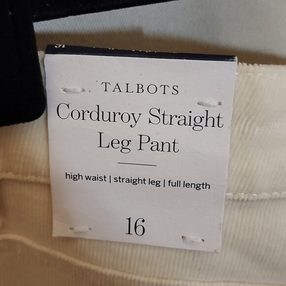 Talbots Corduroy Straight Leg Pant sz 16 Cream - Picture 7 of 7